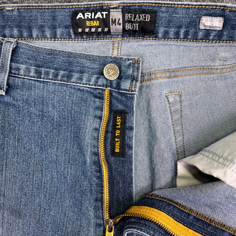 Ariat Rebar M4 Jeans Mens 41x31 Light Wash Cowboy Relaxed Bootcut Workwear Denim